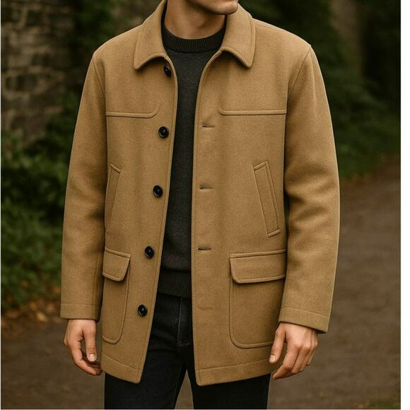 Pendleton Men’s Wool Car Coat 44 Tan Mid Length Button Front Jacket VTG 90s USA - Picture 1 of 13